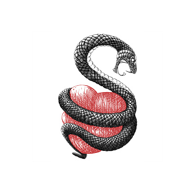 Snake animal black boyfriend comic couples girlfriend hate heart illustration ink love partner red relationship romantic serpent snake tattoo valentines valentines day