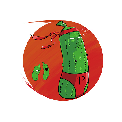 Pickle amazing awesome cartoon color cool fun funny green happiness hero humor illustration joy laugh legend legendary pickle red super superhero