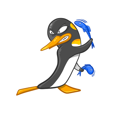Penguin angry animal bird cartoon color comic cool fight fighter fish fun funny humor illustration naughty penguin style water waterbird weapon