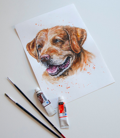 watercolor, portrait of a dog according to the photo animal aquarell art dog illustration paint painting portrait