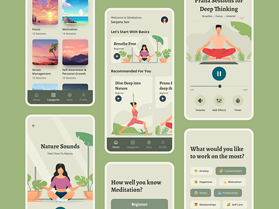 Meditation App app design dailyui dailyuichallenge emoji excercise figma design flat iconography illustration meditation ui uichallenge uidesign uiinspiration uiux ux design ux designer