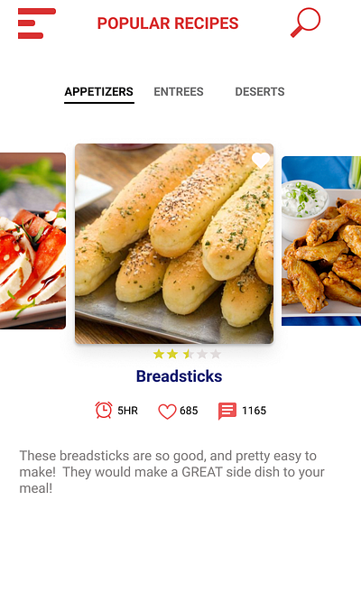 HOME APPETIZERS app ui ux