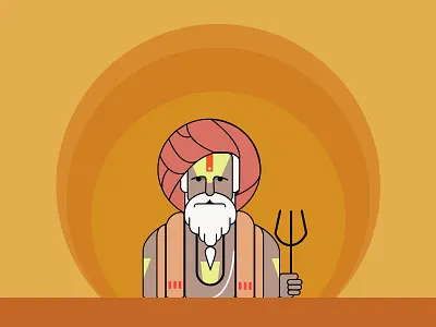 sadhu aghori baba beard flat illustration sadhu saint trishul ui vector vectorart
