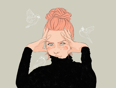 Thoughts birds character digital illustration digitalart editorial editorial illustration fashion illustration freelance illustrator illustration linework portrait woman illustration