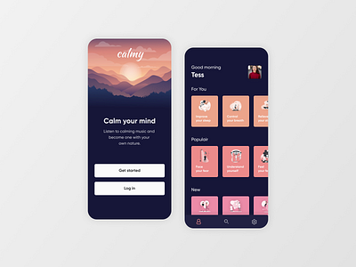 Calmy Meditation App app calm calming design meditation minimal mobile typography ui ui ux ux