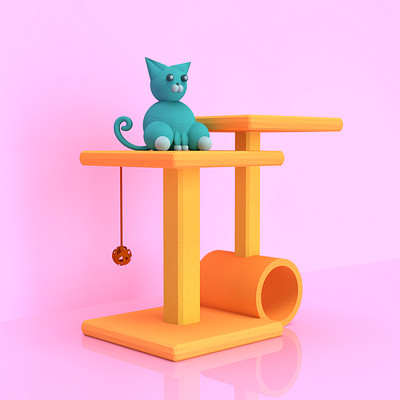 3D Cat on Scratching Pole 36daysoftype 3d 3d animation 3d art 3d artist 3d modeling 3d render adobe adobe dimension adobedimension