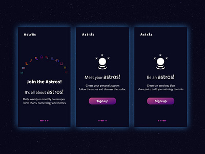 Astros App Onboarding app astrology dark horoscopes mobile ui onboarding signup ui zodiac zodiac signs