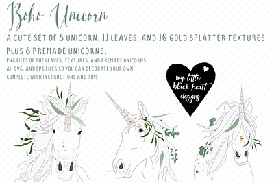 Boho Unicorns bamboo boho botanical branding design eucalyptus floral gold illustration kit leaves splatter unicorn