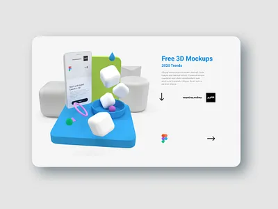 3D models + flat UI - download freebies 2020 3d design download figma freebies illustration model moedeling render scene shape soft sphere trend ui