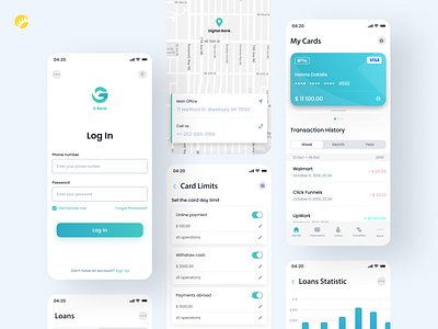 G-Bank - financial app design android app design bank services cross platform dark blue design digital banking financial fintech app interface ios ios app design mobile application mobile application design ui ui ux design ux white