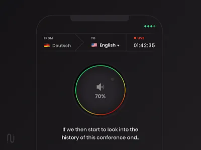 Real-Time Translation app app dark design english german interaction ios mobile skeumorphism subtitle translation tuner ui ux