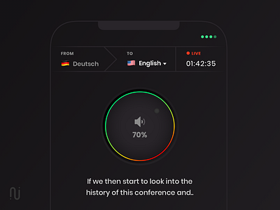 Real-Time Translation app app dark design english german interaction ios mobile skeumorphism subtitle translation tuner ui ux