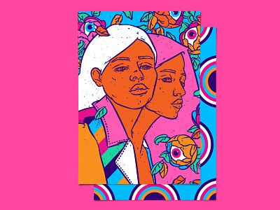 Siamese twins boho color palette crazy crazy pattern darky bizarre digital illustration faces fashion illustration female floral flowers illustration illustration art lowbrow art mystery pop art pop surrealism psychedelic rainbow women in illustration