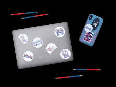 Sticker pack for GUM Section architects architecture architecture design laptop sticker modernism pencil illustration sticker sticker design sticker pack stickers