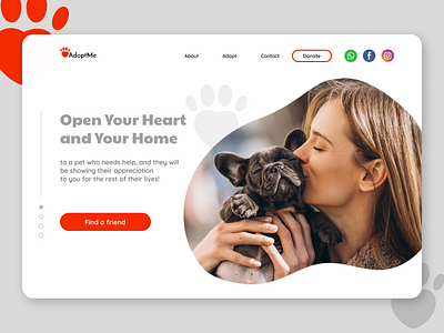 Daily UI challenge. Day 3 adopt adoption animals cats daily 100 challenge daily ui dailyui dailyui003 design dogs interface landing landing design landing page landingpage pets shelter ui