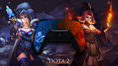 DoTA 2 themed PS5 controller adobe photoshop advertising blend branding colours design dota dota 2 dota2 gaming playstation playstation5 ps5 ui videogames