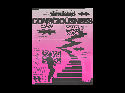 Simulated Consciousness a.i. advertisement apparel artificial intelligence branding cg art cgart computer graphics digital grunge texture pink pixel art pixelated poster design satire typography vintage design