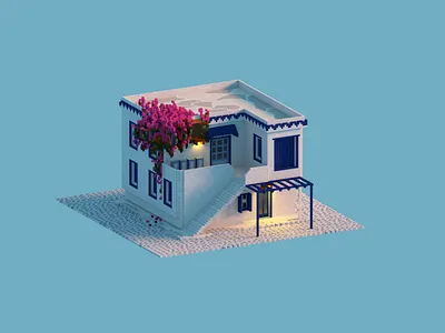 The Mediterranean House (NFT) 3d cryptoart digitalart greece greek house isometric mediterranean nft nftart rare raredigitalart summer vacation villas voxel voxel art