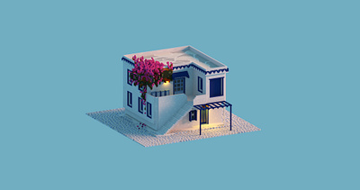 The Mediterranean House (NFT) 3d cryptoart digitalart greece greek house isometric mediterranean nft nftart rare raredigitalart summer vacation villas voxel voxel art