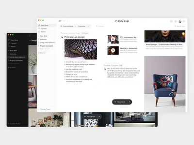 Walling app branding chair clean dark mode ideas minimal moodboard notes product productivity search software visual wall walling website