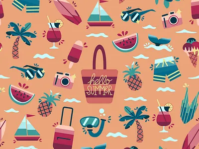 Hello Summer design flat flat design graphic graphic design illustration illustrator pattern summertime textile pattern vector