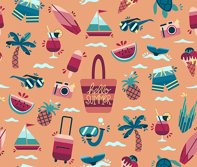 Hello Summer design flat flat design graphic graphic design illustration illustrator pattern summertime textile pattern vector