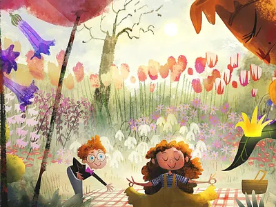 Flower Picnic animation animation art art character design color environment design girl illustration painting production design