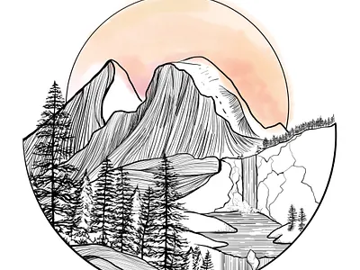 Warm the Sun illustration illustration design landscape line art lineart linework mountains nature sunset