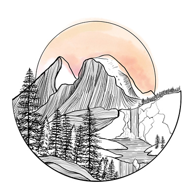 Warm the Sun illustration illustration design landscape line art lineart linework mountains nature sunset