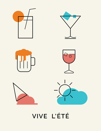 vive l'ete alcohol branding drinks icons icons design illustration summer summertime vector illustration vectorart