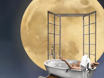 Pearls art bathtub fashion fashion design illustration moon night pearls smoke