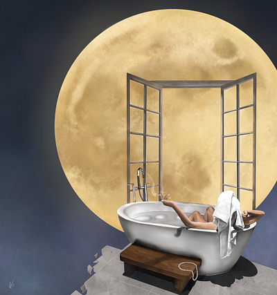 Pearls art bathtub fashion fashion design illustration moon night pearls smoke