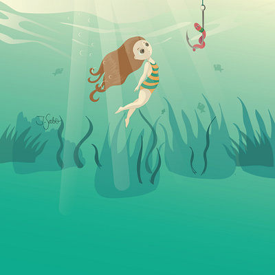 Will you be my friend? art for kids bubbles character design characterdesign children art children book illustration childrens book childrens book illustration childrens illustration fish fishing flat design flat illustration girl illustration girl swimming mermaid underwater vector illustration worm