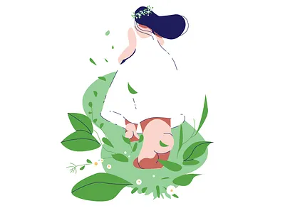 Summer Breath 🍃 adobe illustrator character design female flat illustration leaf minimalist summer vector woman