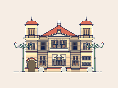 Indonesian Bank in Yogyakarta art bank building bussines design flat flatdesign illustration indonesia jogja trip