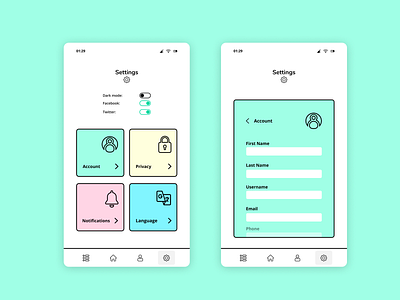 Daily UI 007 Settings Dribbble animation app art dailyui design flat illustration illustrator minimal mobile mobile app mobile ui settings settings ui typography ui uiux ux vector