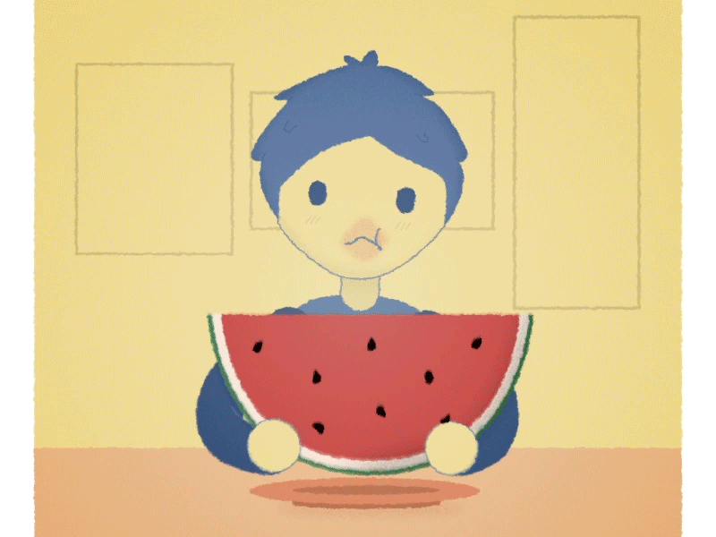 Hungry // Hambre 2danimation aftereffects animación animation animation 2d character animation eating gif animated guy illustration motiongraphics quarantine watermelon