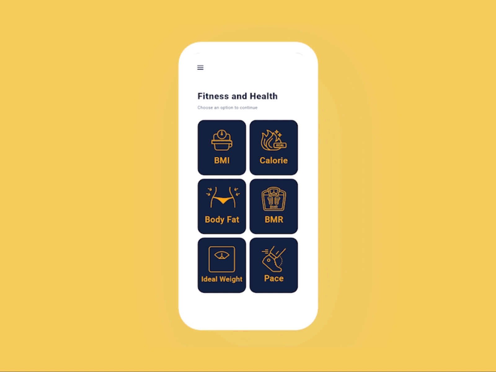 Fitness Calculator adobexd app bmi calculator concept dailyui dailyui 004 dailyuichallenge design gold light simple ui uidesign ux yellow