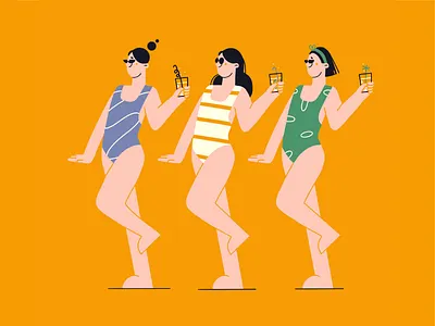 Beach time beach character character design coctails flat girls illustration illustration 2d minimal minimal art summer sun swimwear vector art vector illustration