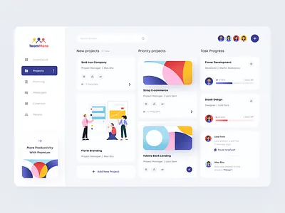 TeamMate Dashboard app clean collaboration dashboard illustration illustrations kanban minimal mobile mobile app patterns slack task list task manager tasks team teamwork ui