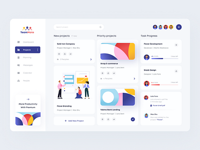 TeamMate Dashboard app clean collaboration dashboard illustration illustrations kanban minimal mobile mobile app patterns slack task list task manager tasks team teamwork ui