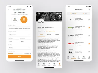 Turkish Leather Products App android app filter ios leather list matchmaking mobile profile ux wizard yellow