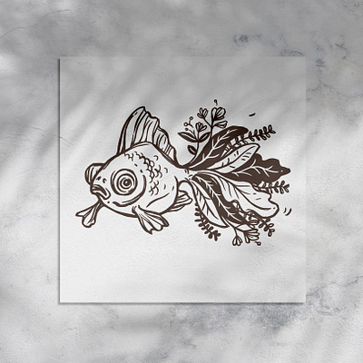 Fllower Fish doodle emblem fish flowers hand drawn illustration logo sketch