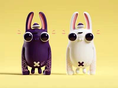 Black and White Gorilla Bunnies 3D 3d b3d black and white blender bunnies characters cute illustration render