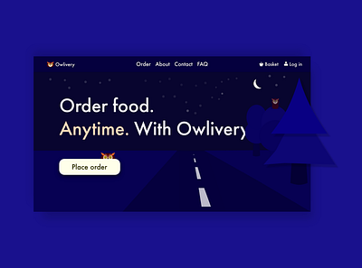 Owlivery - Food delivery service | night delivery. app branding dark ui design flat logo minimal ui web website website design
