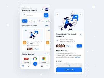 Event Discovery app app design card clean ui colorful creative event event app events illustraion ios app minimal mobile app mobile apps sbshahria ui ux