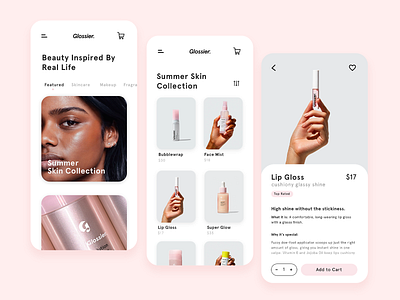 Glossier Mobile App app design beauty dailyui glossier glossier app graphic design makeup app mobile design skincare ui ui design