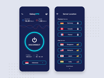 #Exploration - VPN App mobile app mobile design mobile ui neon colors vpn