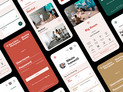 Meeting Rooms — Mobile Screens app design booking app calendar app conference room flat icons design login screen meeting rooms minimal mobile app scheduler ui uiux