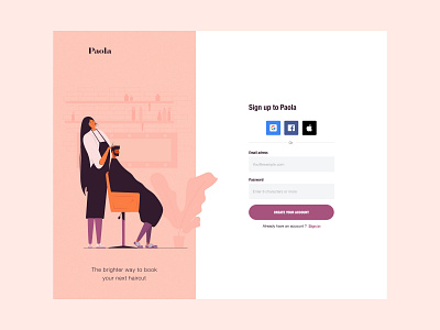 011 - Sign up concept daily ui challenge design haidresser hairdressing salon illustration inspiration interface sign up ui web webdesign website design